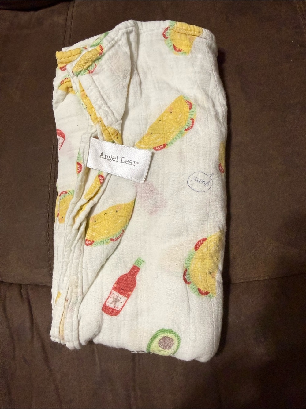 Angel Dear Taco & Avocado Muslin Swaddle Blanket - White